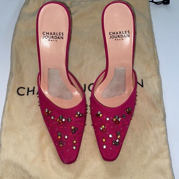 Charles Jourdan Hot pink Rhinestone Heels - Picture 2 of 12